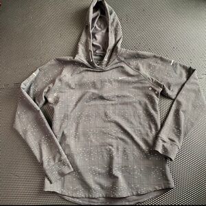 Nike Dri Fit Hoodie Dash & Squares Womens Size Large Grey Zip Pocket Running